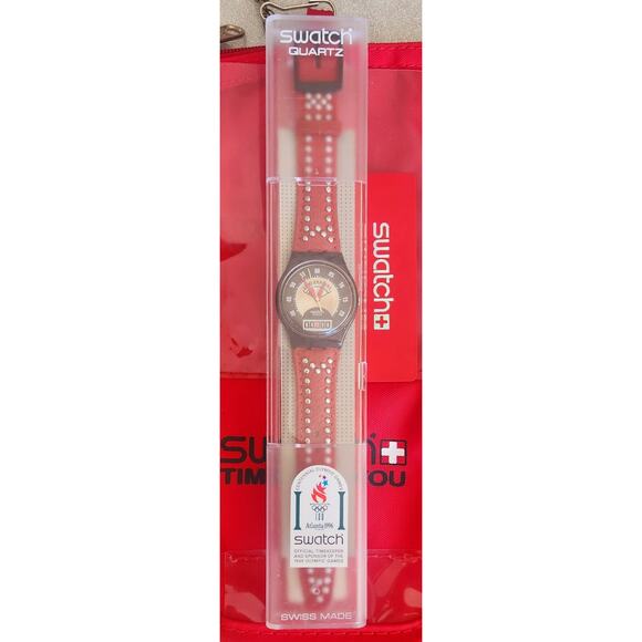 Swatch watch RED FLAME GB418 1995 Standard Gents New old stock - Picture 3 of 9